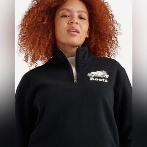ROOTS Organic Cotton Black Half Zip Stein Sweater (XXS)